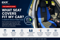EKR vehicle fitment guide featuring custom-fit black and blue seat covers and key seat compatibility checks