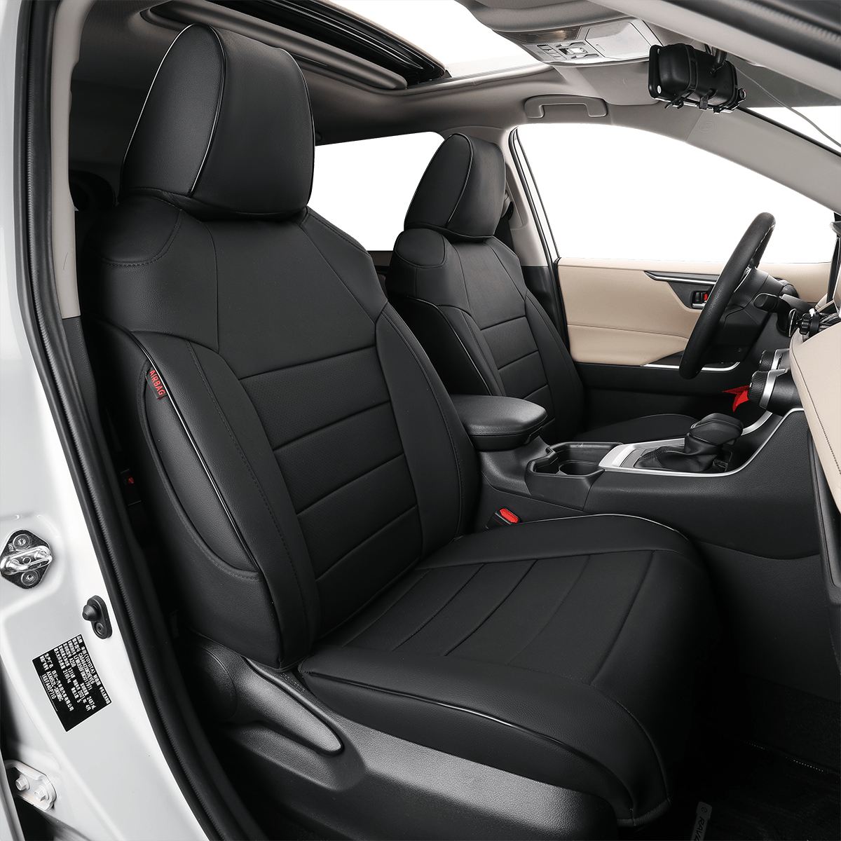 Black custom-fit seat covers installed in a Toyota interior