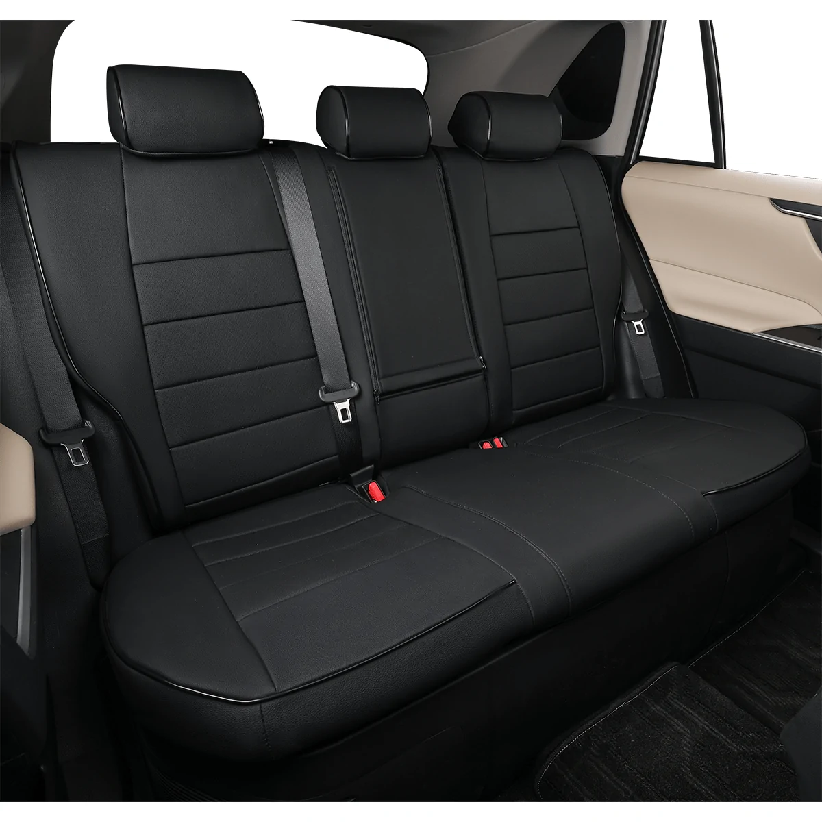 Black EKR seat covers installed on Toyota RAV4 rear seats