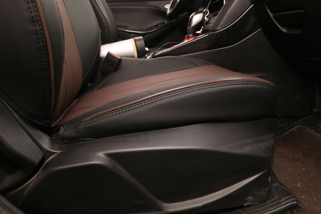 ford focus ekr leather custom seat covers m86 black brown with red accent line stitching 2