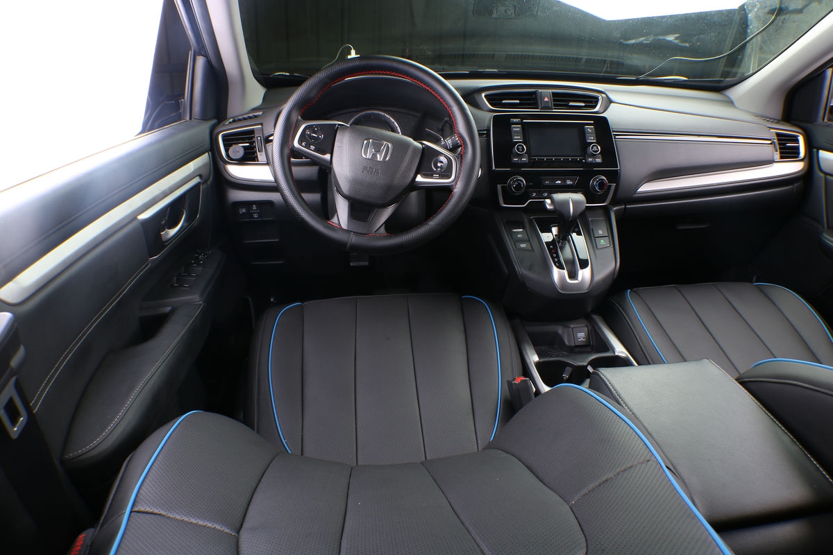 honda crv ekr custom seat covers m333 black leather with blue piping edge 2