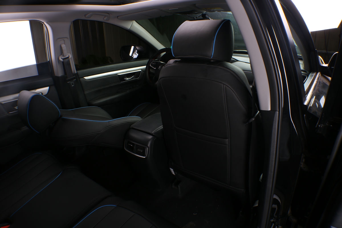 honda crv ekr custom seat covers m333 black leather with blue piping edge 3