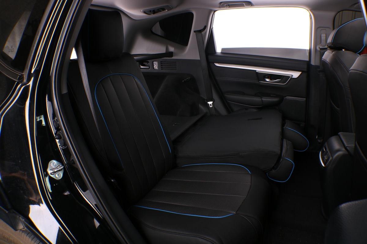 honda crv ekr custom seat covers m333 black leather with blue piping edge 4