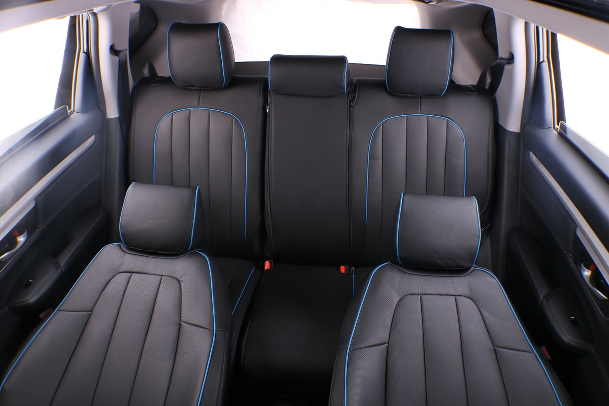 honda crv ekr custom seat covers m333 black leather with blue piping edge 5